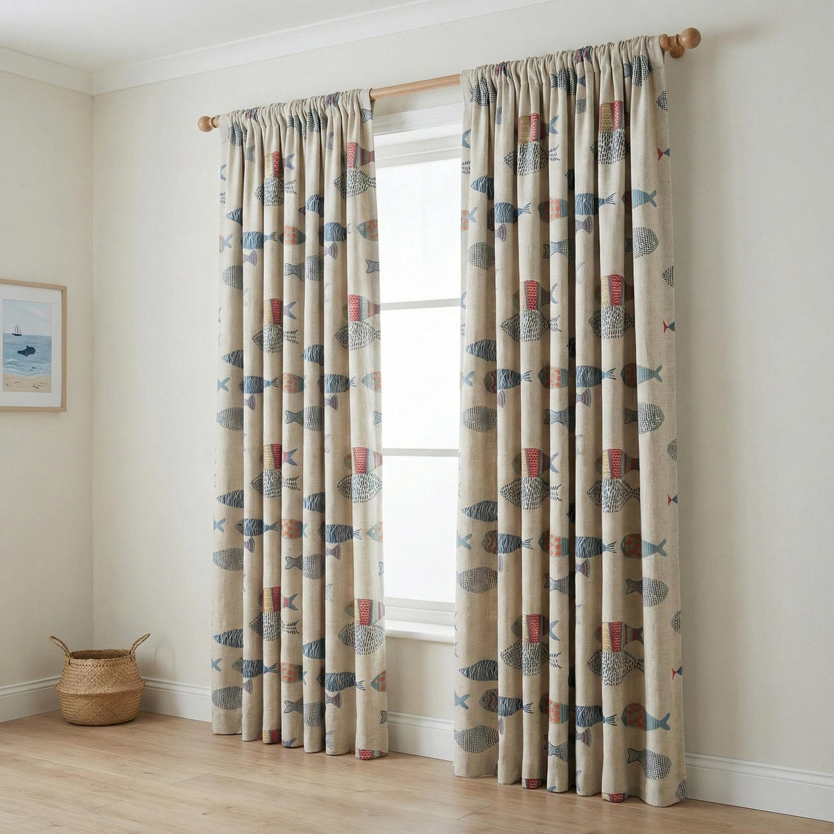 Embroidered Fish Linen Curtains, Coastal Nursery Decor, Flax Drapes — image 8