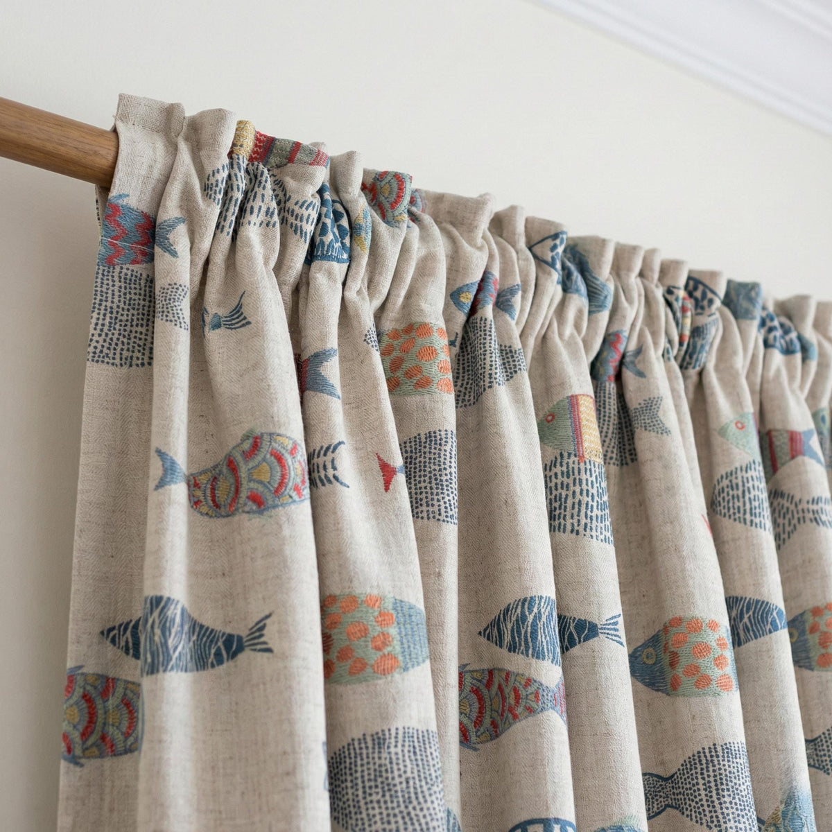 Embroidered Fish Linen Curtains, Coastal Nursery Decor, Flax Drapes — image 7