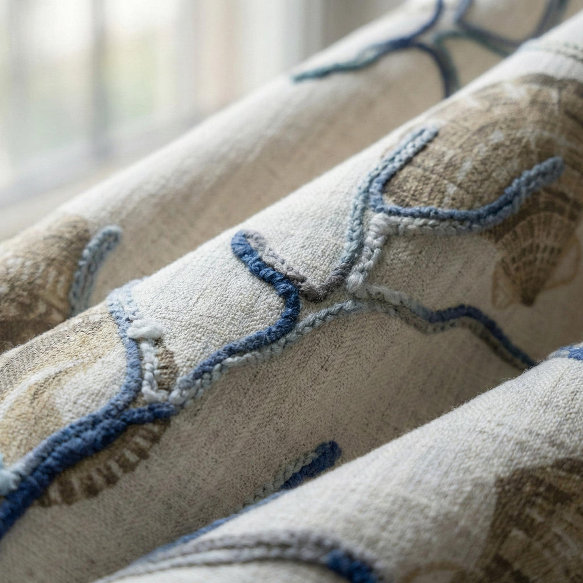 Embroidered Seashell Linen Curtain, Coastal Nursery Decor — image 5