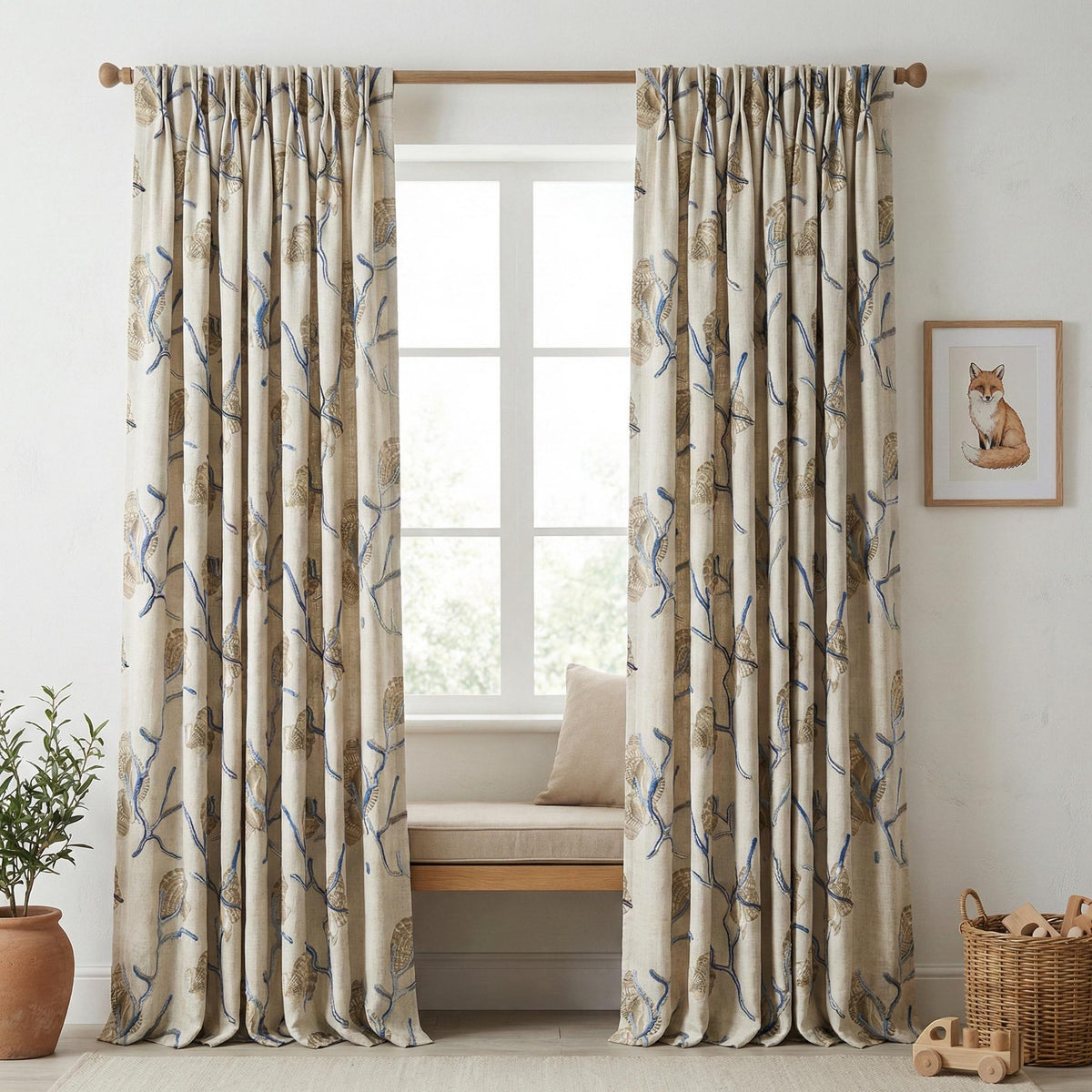 Embroidered Seashell Linen Curtain, Coastal Nursery Decor — image 6