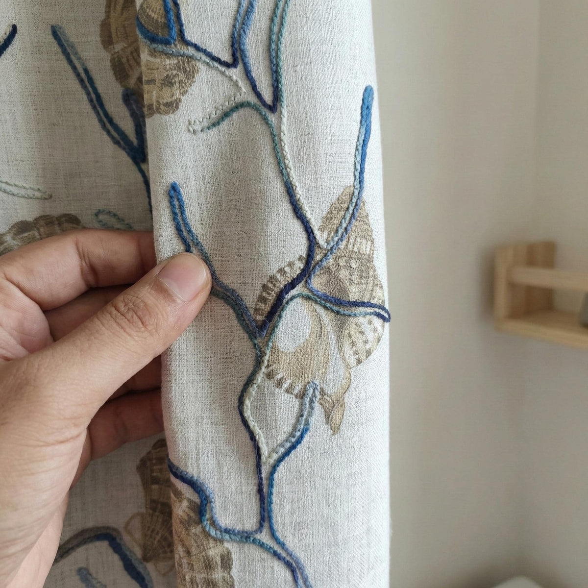 Embroidered Seashell Linen Curtain, Coastal Nursery Decor — image 4