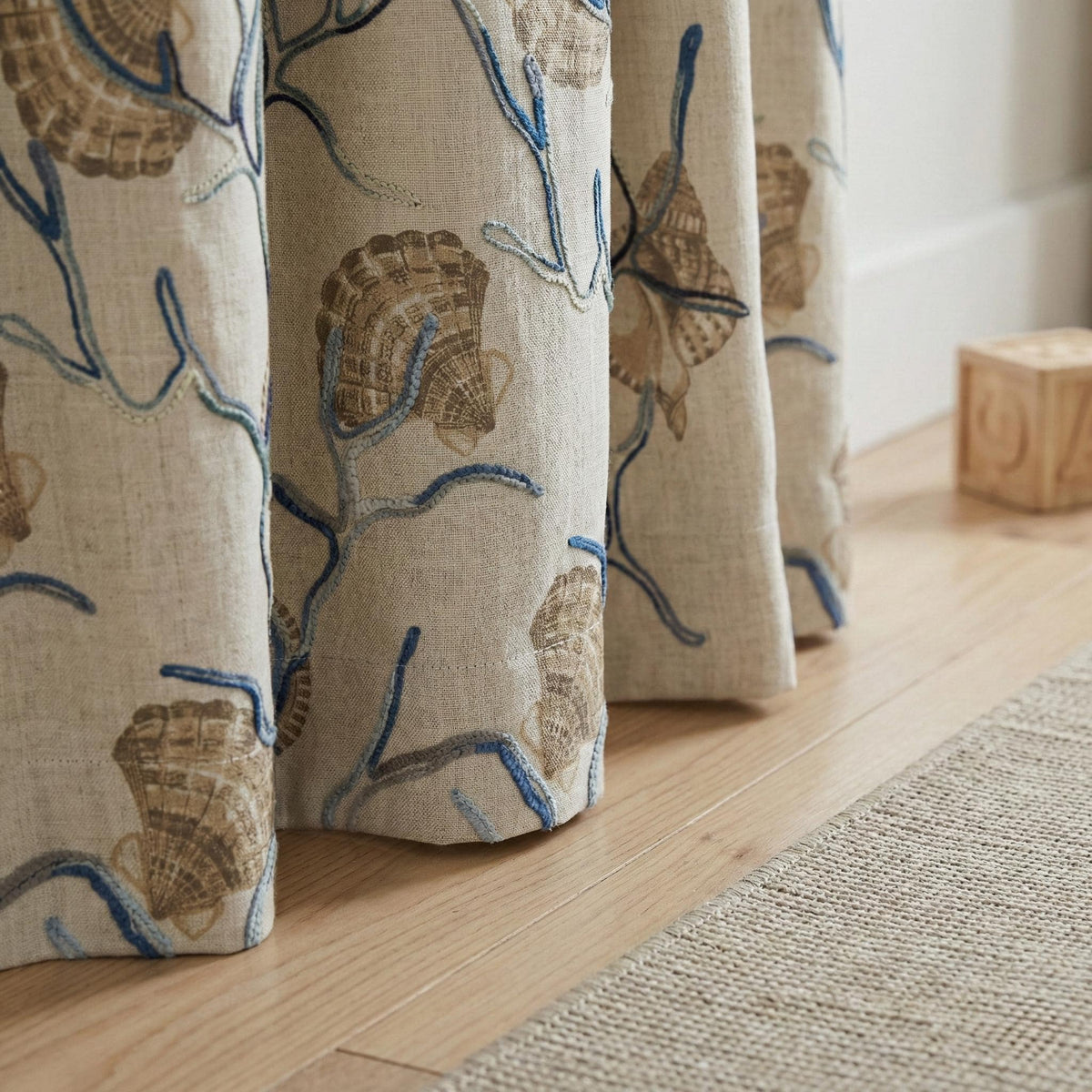 Embroidered Seashell Linen Curtain, Coastal Nursery Decor — image 8