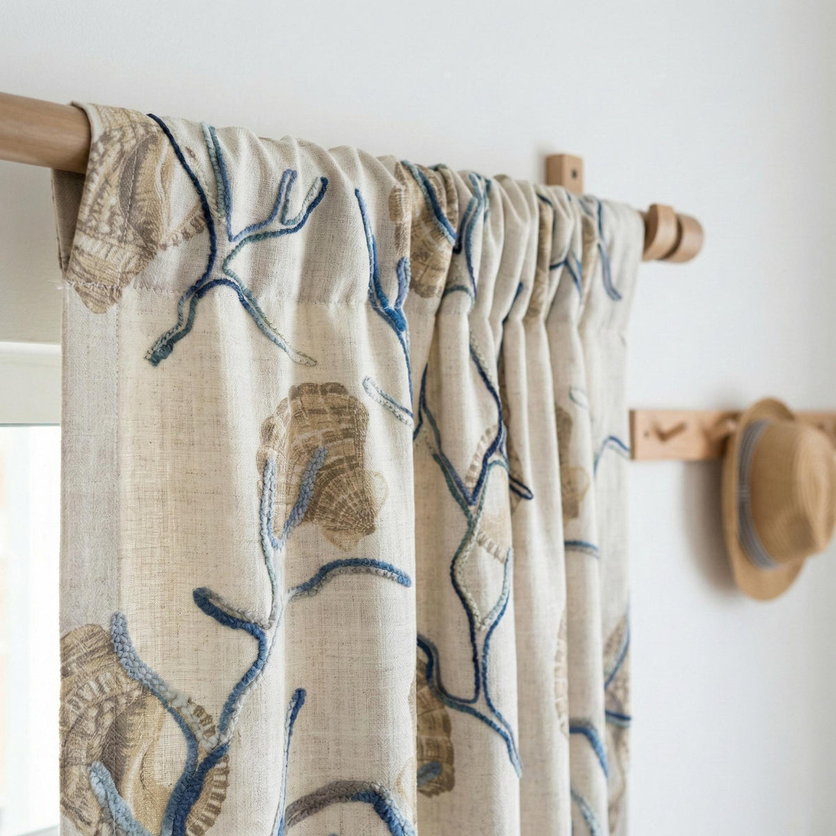 Embroidered Seashell Linen Curtain, Coastal Nursery Decor — image 7