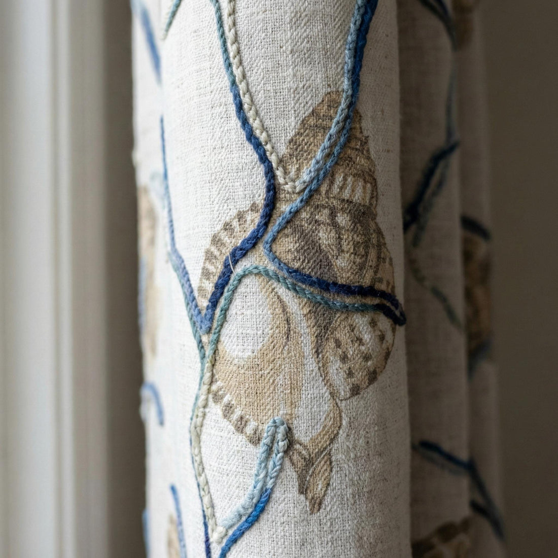 Embroidered Seashell Linen Curtain, Coastal Nursery Decor — image 1