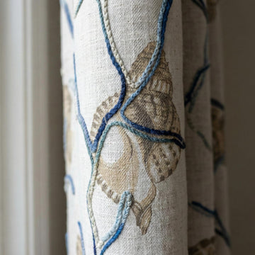 Embroidered Seashell Linen Curtain, Coastal Nursery Decor — image 1