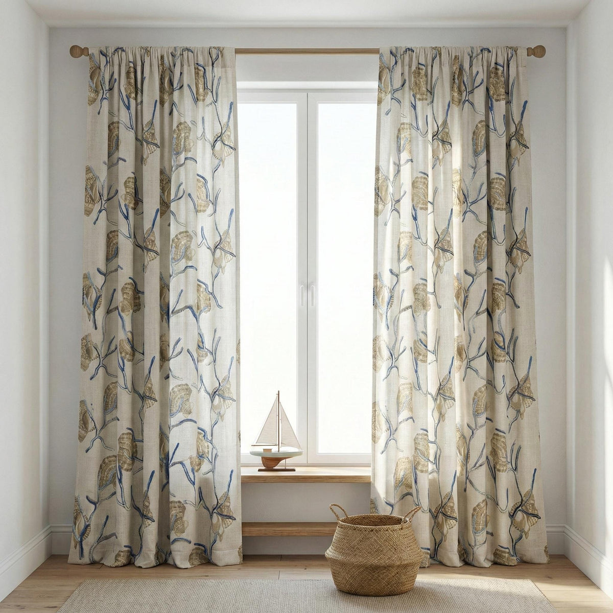 Embroidered Seashell Linen Curtain, Coastal Nursery Decor — image 9