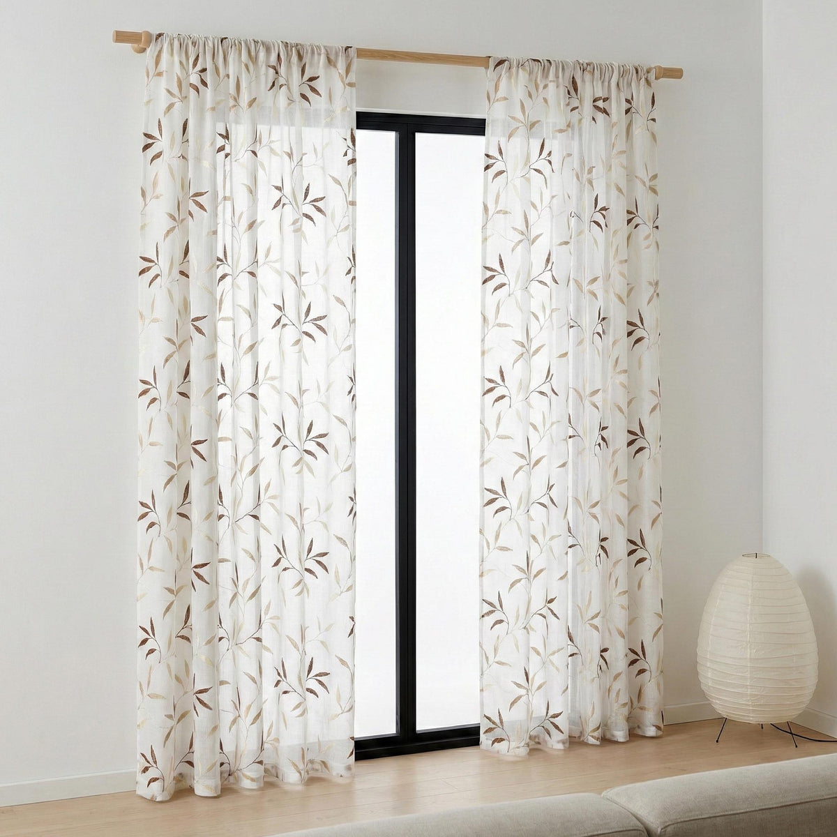 White Linen Sheer Curtains, Embroidered Leaf Vine, Light Filtering Drapes, Custom Size — image 9