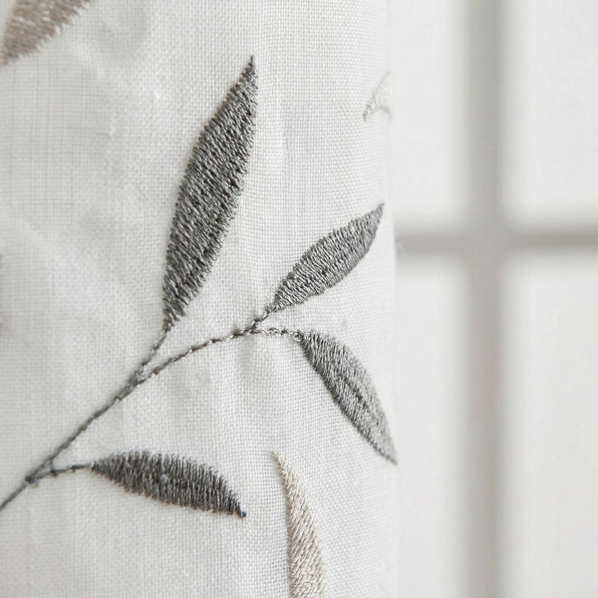 White Linen Sheer Curtains, Blue Gray Leaf Embroidery, Light Filtering — image 10