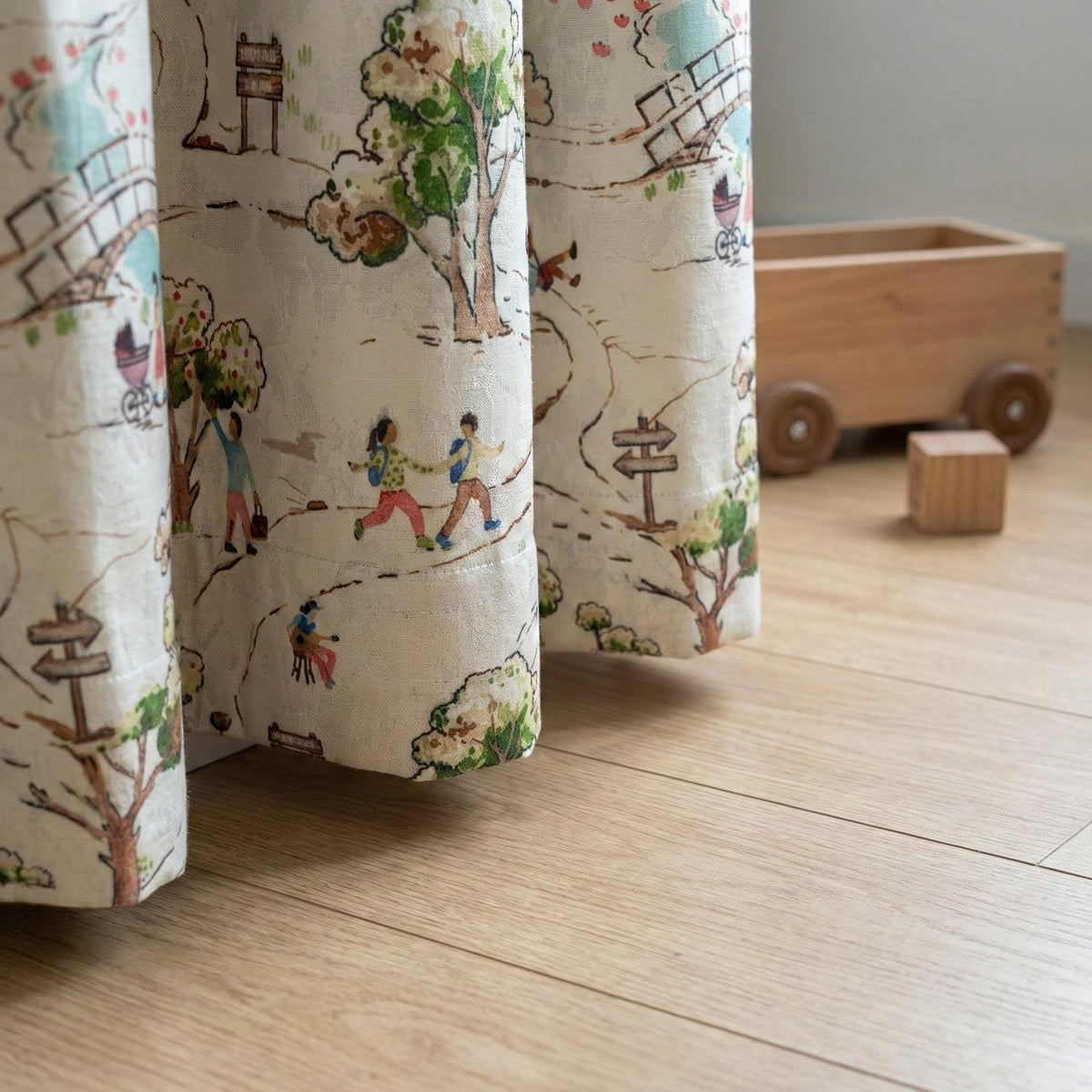 Storybook Park Silk Linen Nursery Curtains, Watercolor Map Drapes — image 4