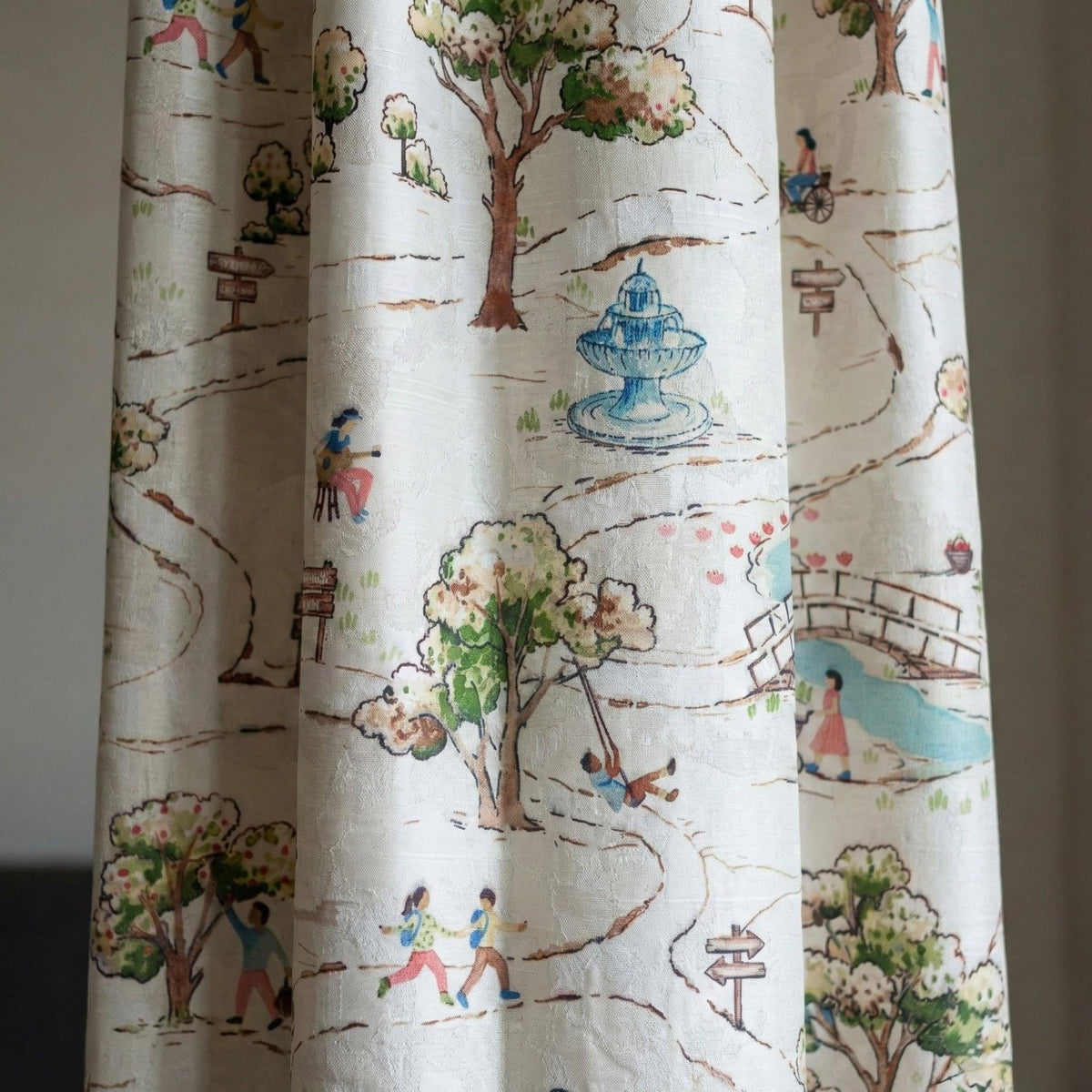Storybook Park Silk Linen Nursery Curtains, Watercolor Map Drapes — image 1