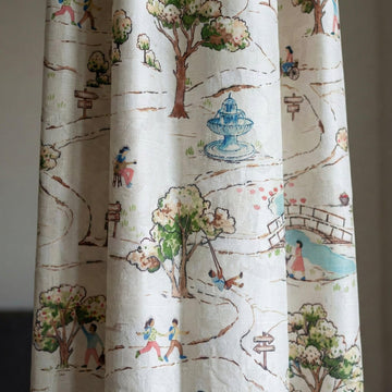 Storybook Park Silk Linen Nursery Curtains, Watercolor Map Drapes — image 1