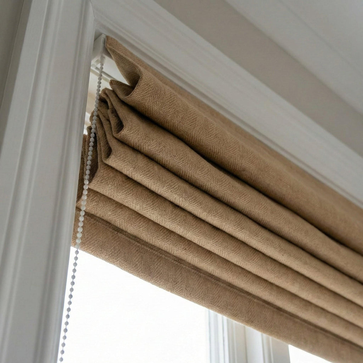 Linen Roman Shade, Beige Herringbone, Custom Corded Blind, OEKO-TEX — image 8