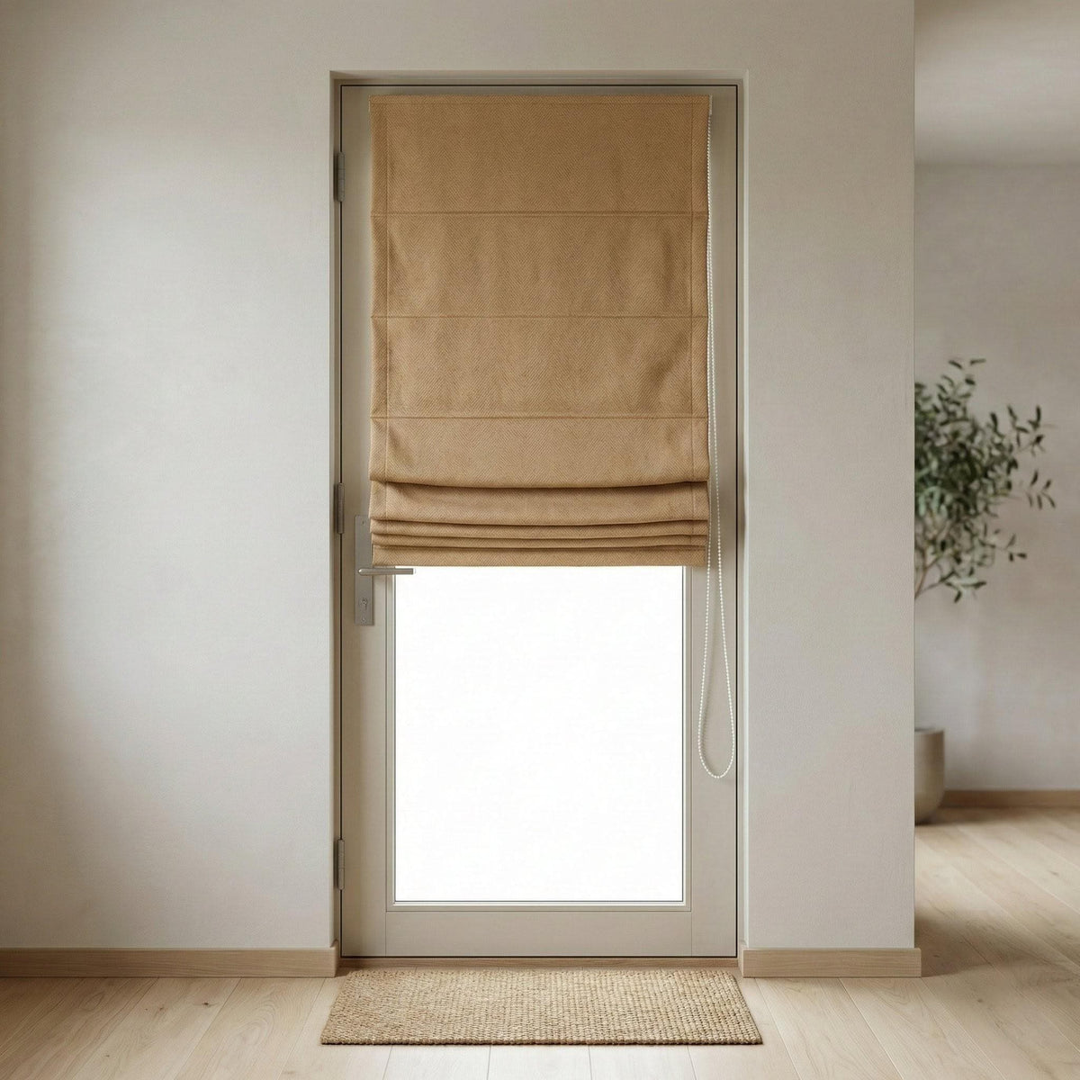 Linen Roman Shade, Beige Herringbone, Custom Corded Blind, OEKO-TEX — image 5