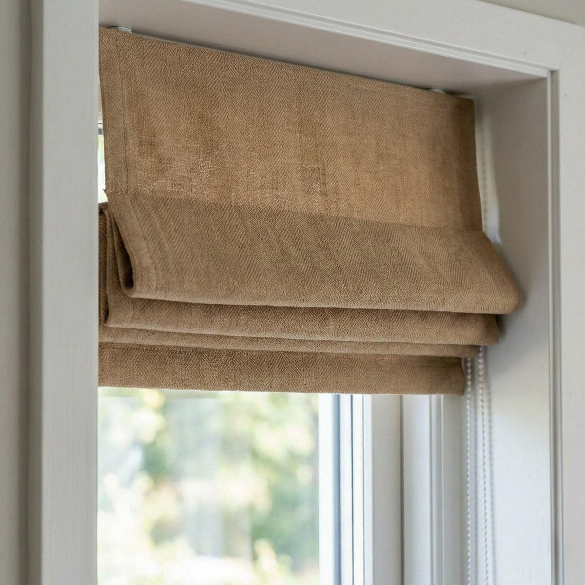 Linen Roman Shade, Beige Herringbone, Custom Corded Blind, OEKO-TEX — image 7