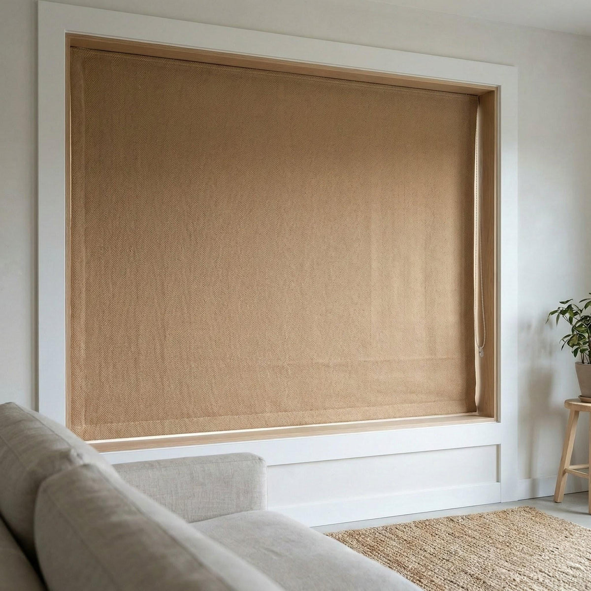 Linen Roman Shade, Beige Herringbone, Custom Corded Blind, OEKO-TEX — image 3