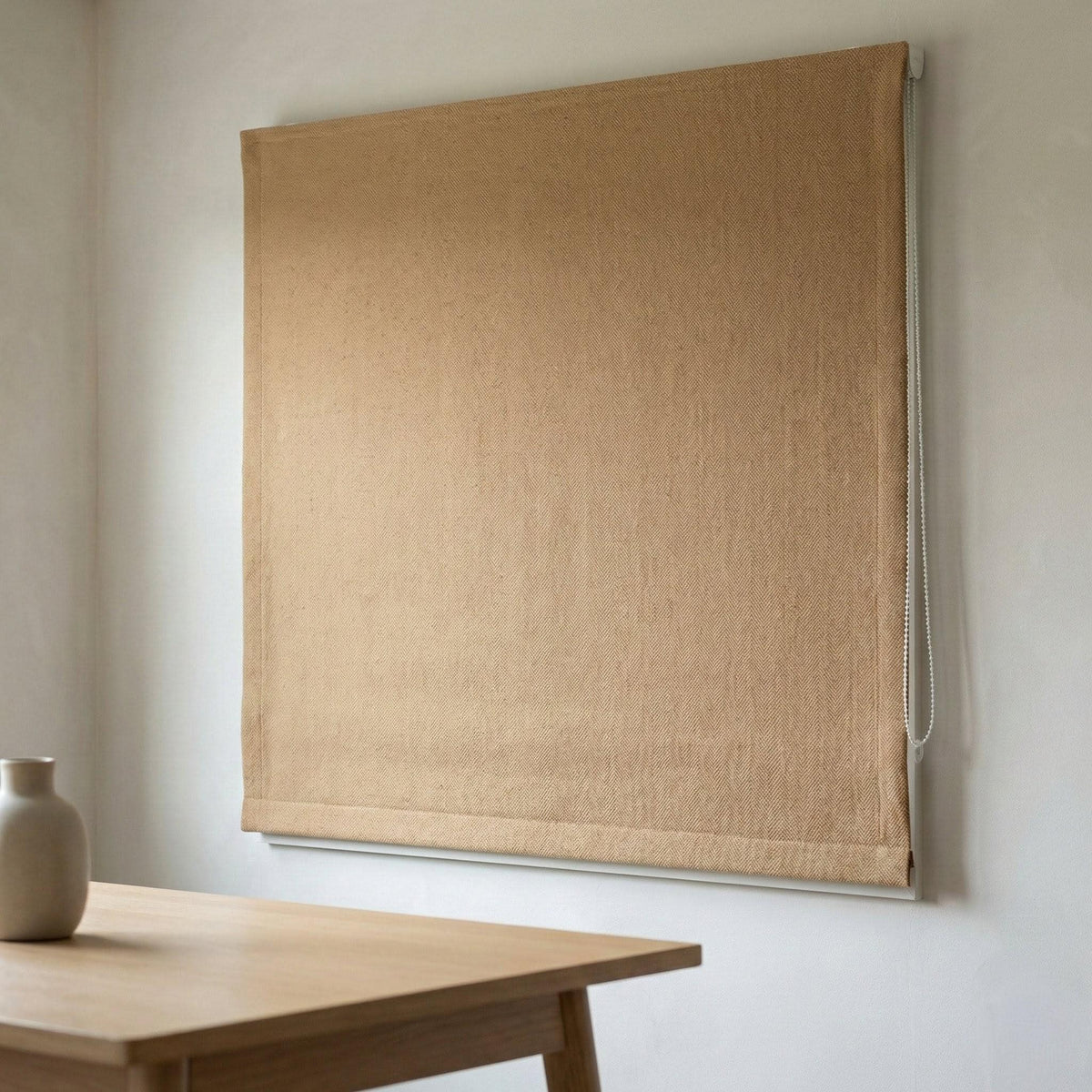 Linen Roman Shade, Beige Herringbone, Custom Corded Blind, OEKO-TEX — image 6