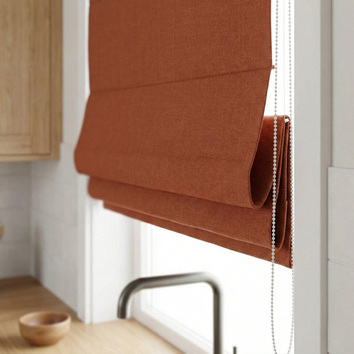 Rust Terracotta Linen Roman Shade, Herringbone Corded Blind, Custom Size, OEKO-TEX — image 3