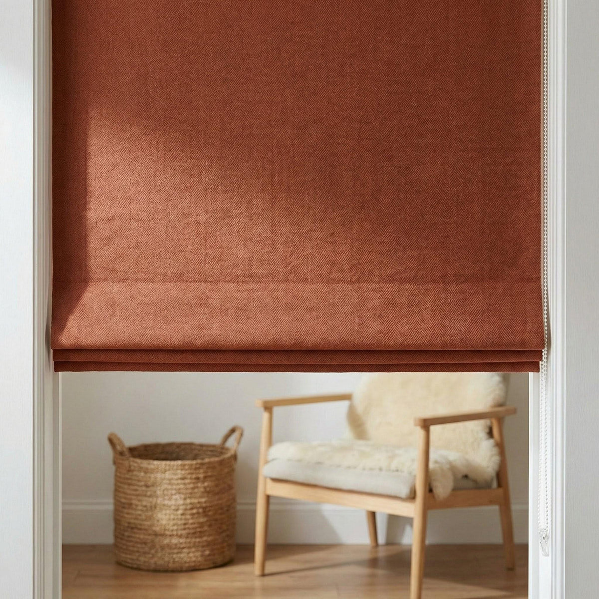 Rust Terracotta Linen Roman Shade, Herringbone Corded Blind, Custom Size, OEKO-TEX — image 4