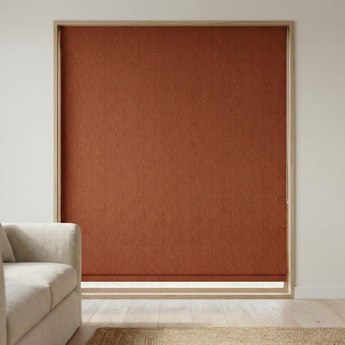 Rust Terracotta Linen Roman Shade, Herringbone Corded Blind, Custom Size, OEKO-TEX — image 1