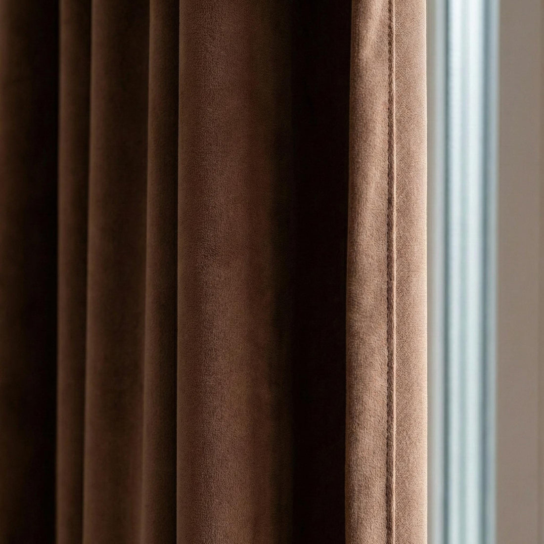 Cognac Brown Velvet Curtains, 320 GSM, Blackout Options, Custom Size — image 1