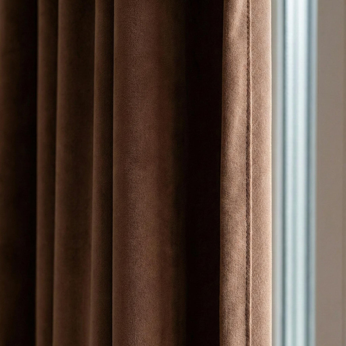 Cognac Brown Velvet Curtains, 320 GSM, Blackout Options, Custom Size — image 2