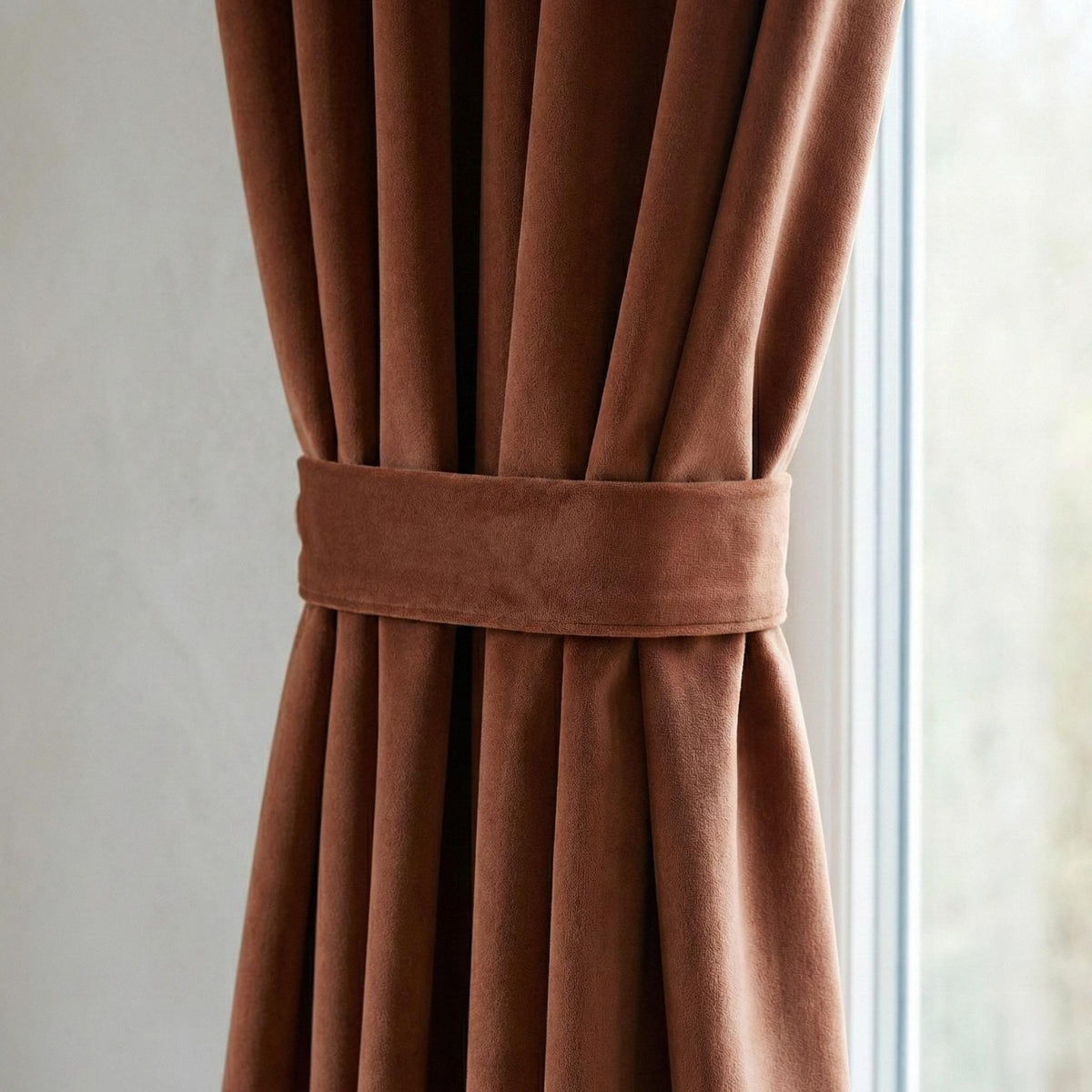 Cognac Brown Velvet Curtains, 320 GSM, Blackout Options, Custom Size — image 3