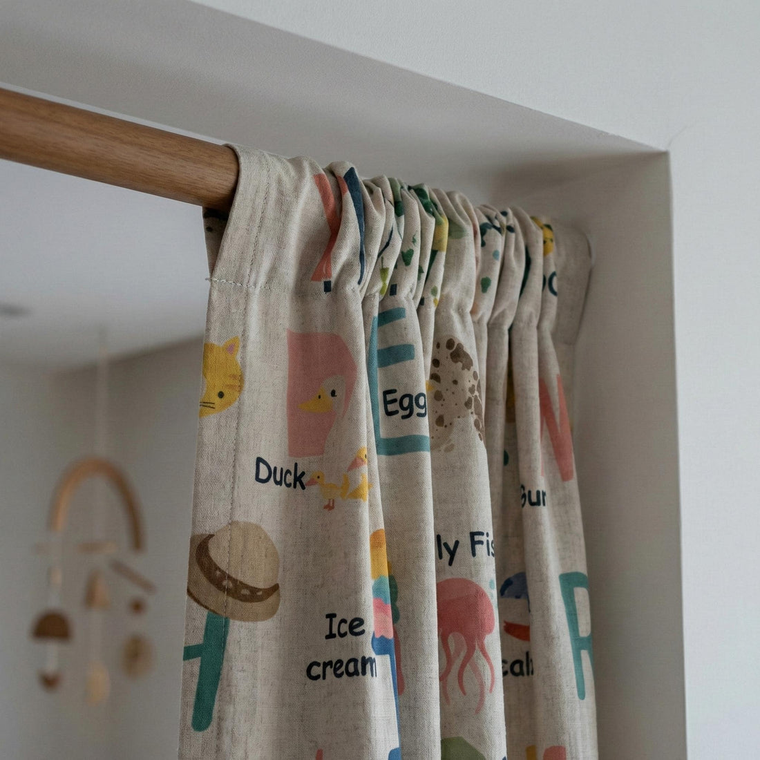 Alphabet Animal Linen Nursery Curtains, Playful Kids Room Drapes — image 1