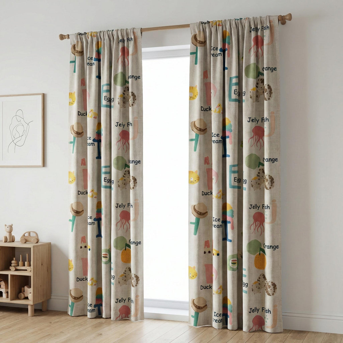 Alphabet Animal Linen Nursery Curtains, Playful Kids Room Drapes — image 6