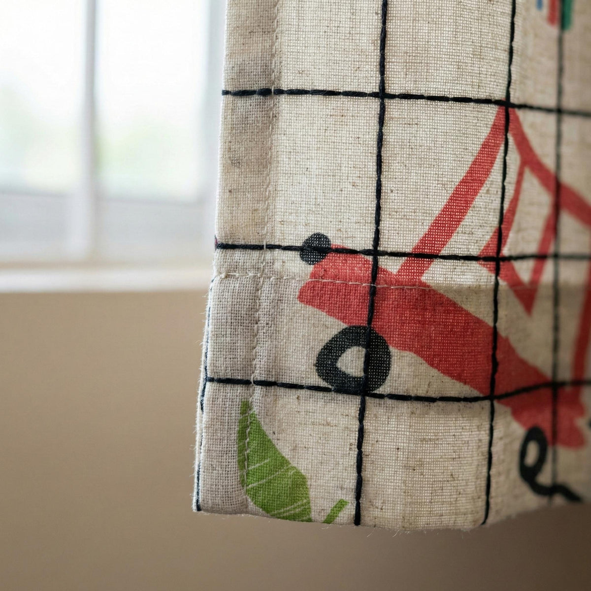 Sketch Grid Linen Nursery Curtains, Rainbow Bee Ladybug Print — image 4