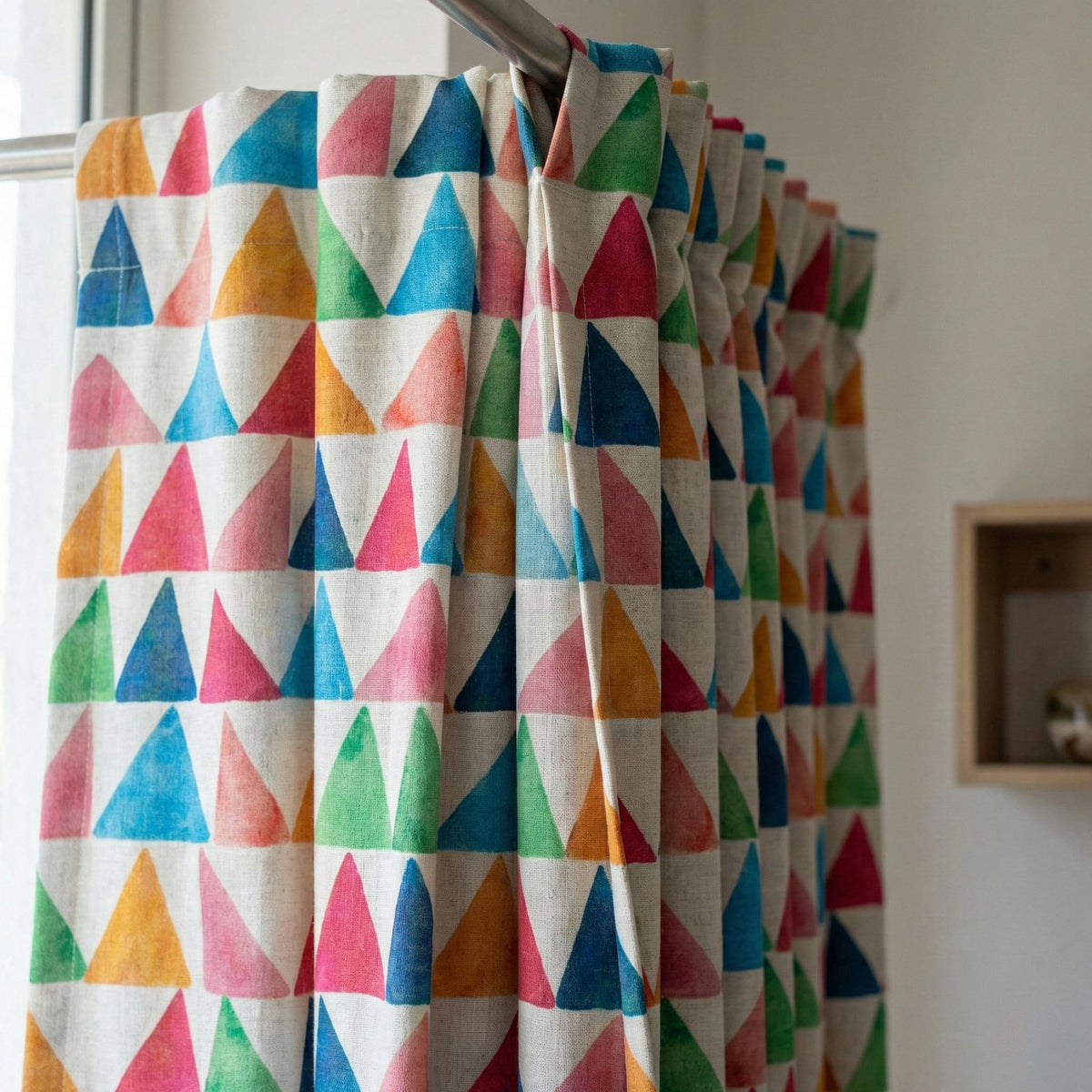 Watercolor Triangle Linen Curtain, Cream Nursery Drapes, Custom Size — image 9