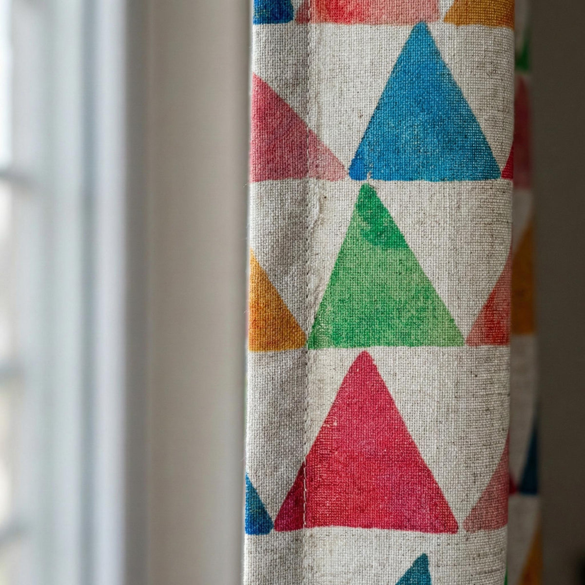 Watercolor Triangle Linen Curtain, Cream Nursery Drapes, Custom Size — image 3