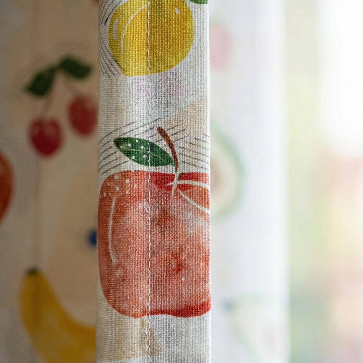 Watercolor Fruit Print Linen Nursery Curtains, Cream Drapes — image 3
