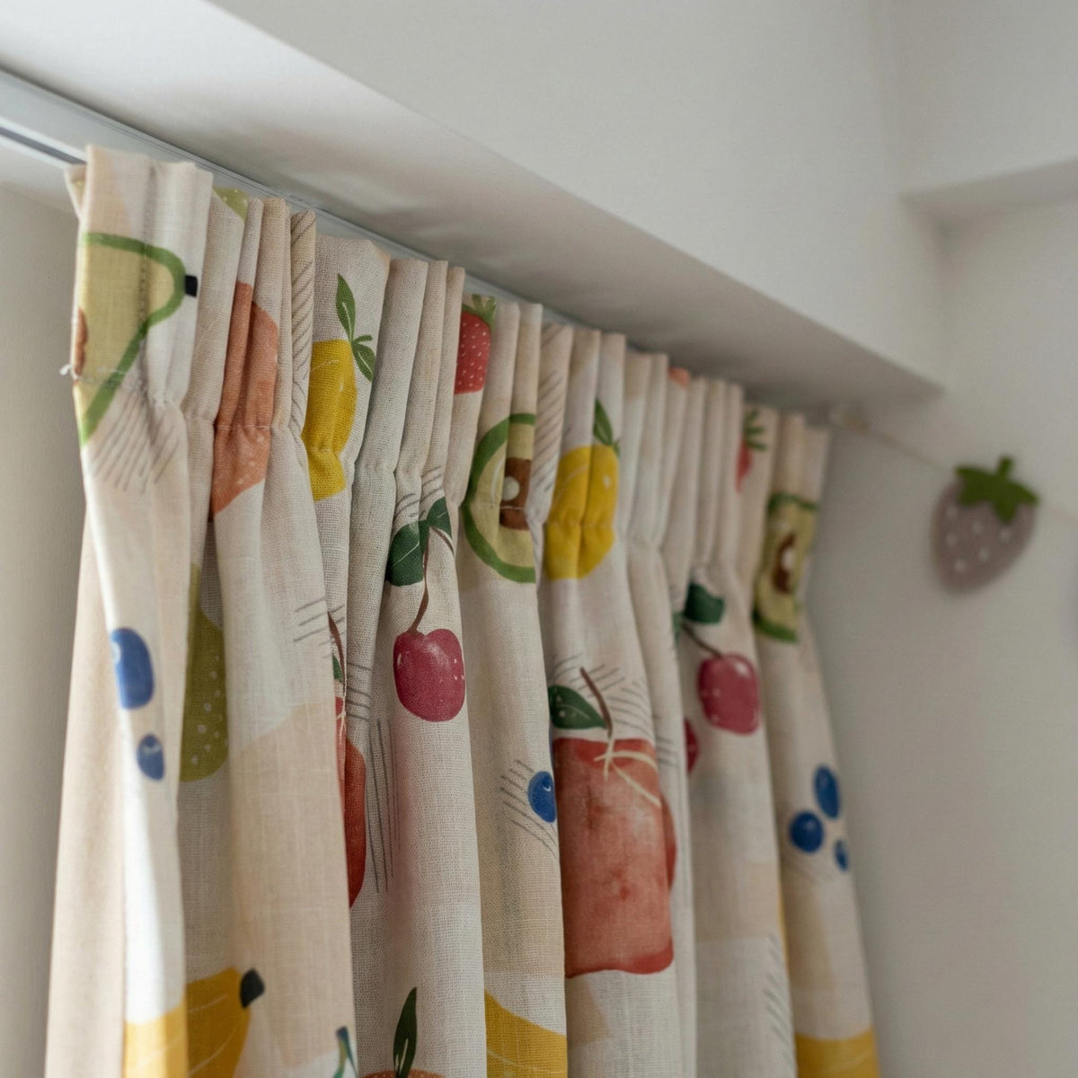 Watercolor Fruit Print Linen Nursery Curtains, Cream Drapes — image 6