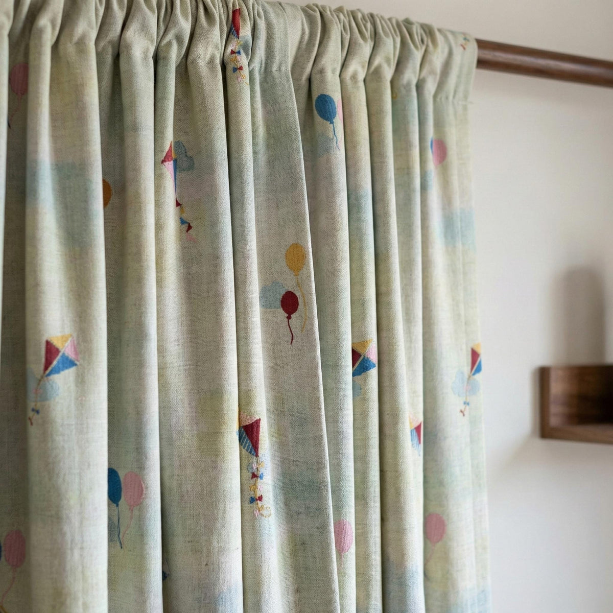 Pastel Linen Curtains, Kite & Balloon Embroidery, Kids Nursery — image 1