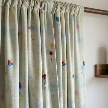 Pastel Linen Curtains, Kite & Balloon Embroidery, Kids Nursery — image 1
