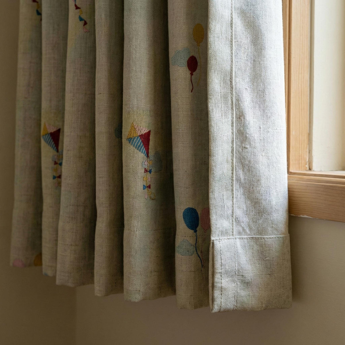 Pastel Linen Curtains, Kite & Balloon Embroidery, Kids Nursery — image 6