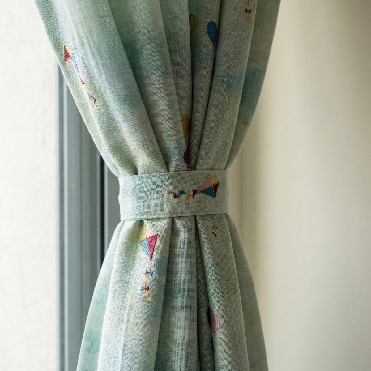 Pastel Linen Curtains, Kite & Balloon Embroidery, Kids Nursery — image 5