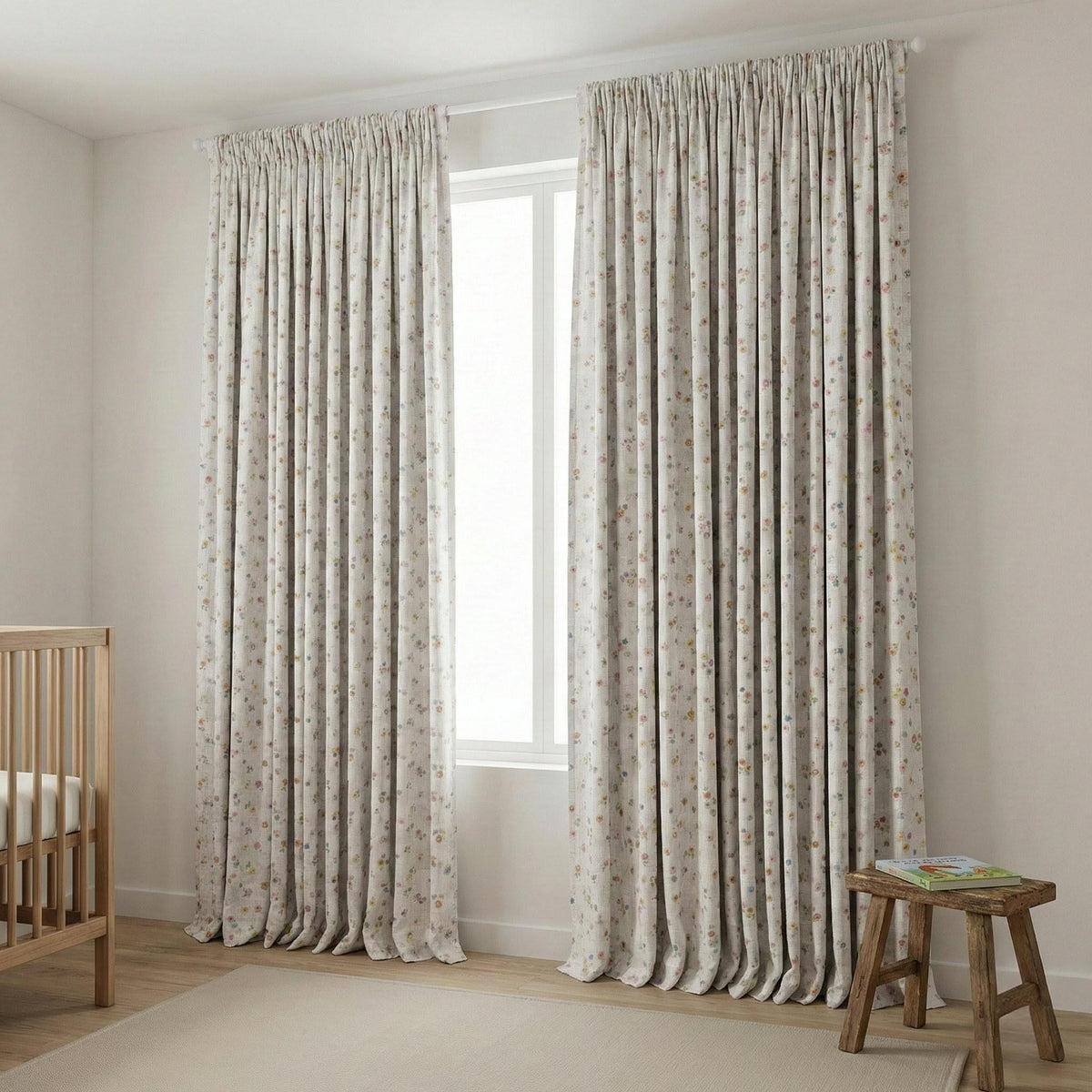 Ditsy Floral Linen Curtain | Pastel Flower Print, Kids Room — image 9