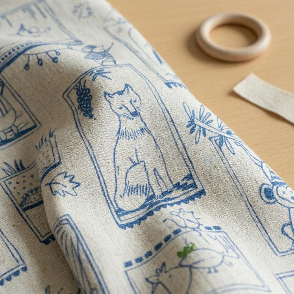 Blue Animal Sketch Linen Nursery Curtains | Flax Linen, Playful Zoo Print — image 8