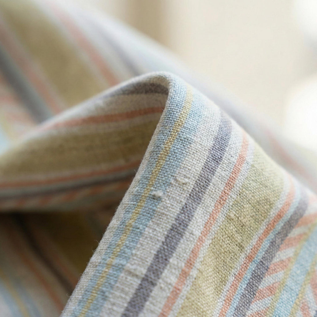 Pastel Stripe Linen Curtains, Oatmeal Nursery Drapes, Cotton or Blackout Liner — image 1