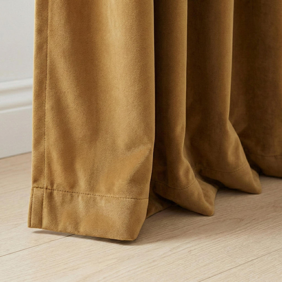 Mustard Gold Matte Velvet Curtains, Custom Size, Blackout Option, Rod Pocket/Grommet Top — image 1