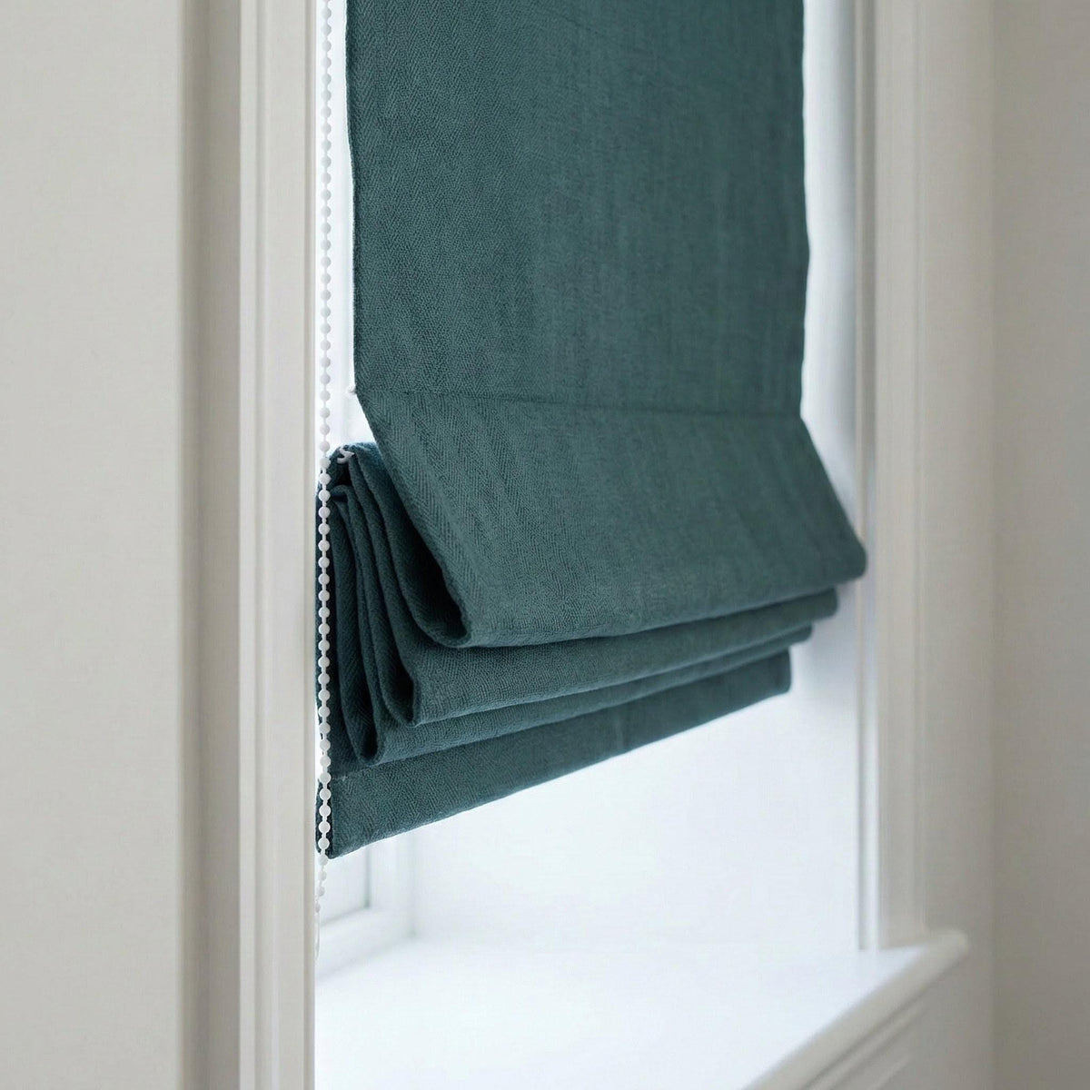 Teal Herringbone Linen Roman Shade, Custom Corded Window Blind, OEKO-TEX — image 3