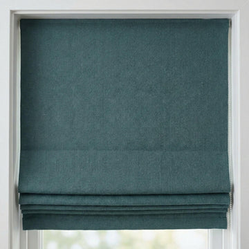 Teal Herringbone Linen Roman Shade, Custom Corded Window Blind, OEKO-TEX — image 1