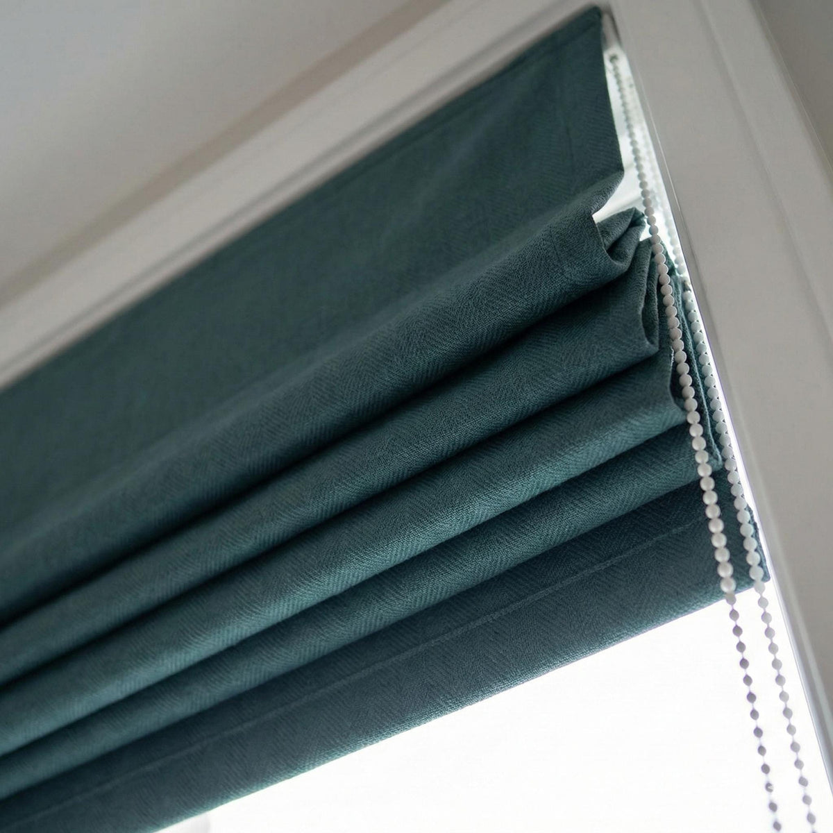 Teal Herringbone Linen Roman Shade, Custom Corded Window Blind, OEKO-TEX — image 8
