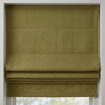 Olive Green Herringbone Linen Roman Shade, Custom Corded Window Blind — image 1