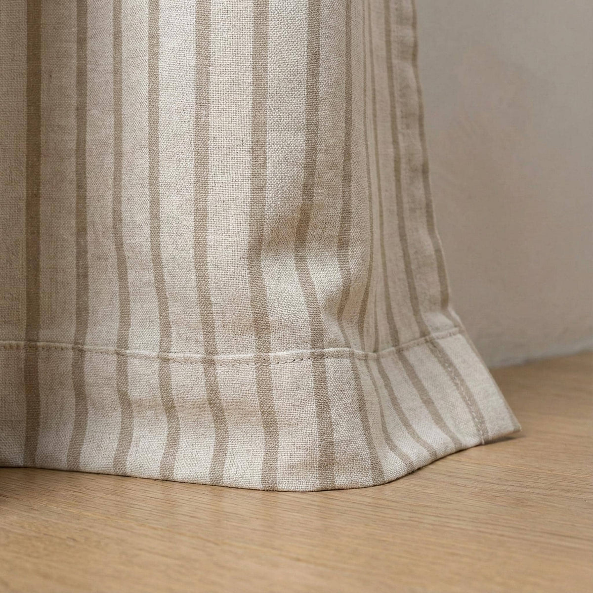 Pure Linen Farmhouse Ticking Stripe Curtains, Natural Flax & Taupe Beige Stripes, Custom Size, Unlined/Cotton Lined/OEKO-TEX Blackout — image 1