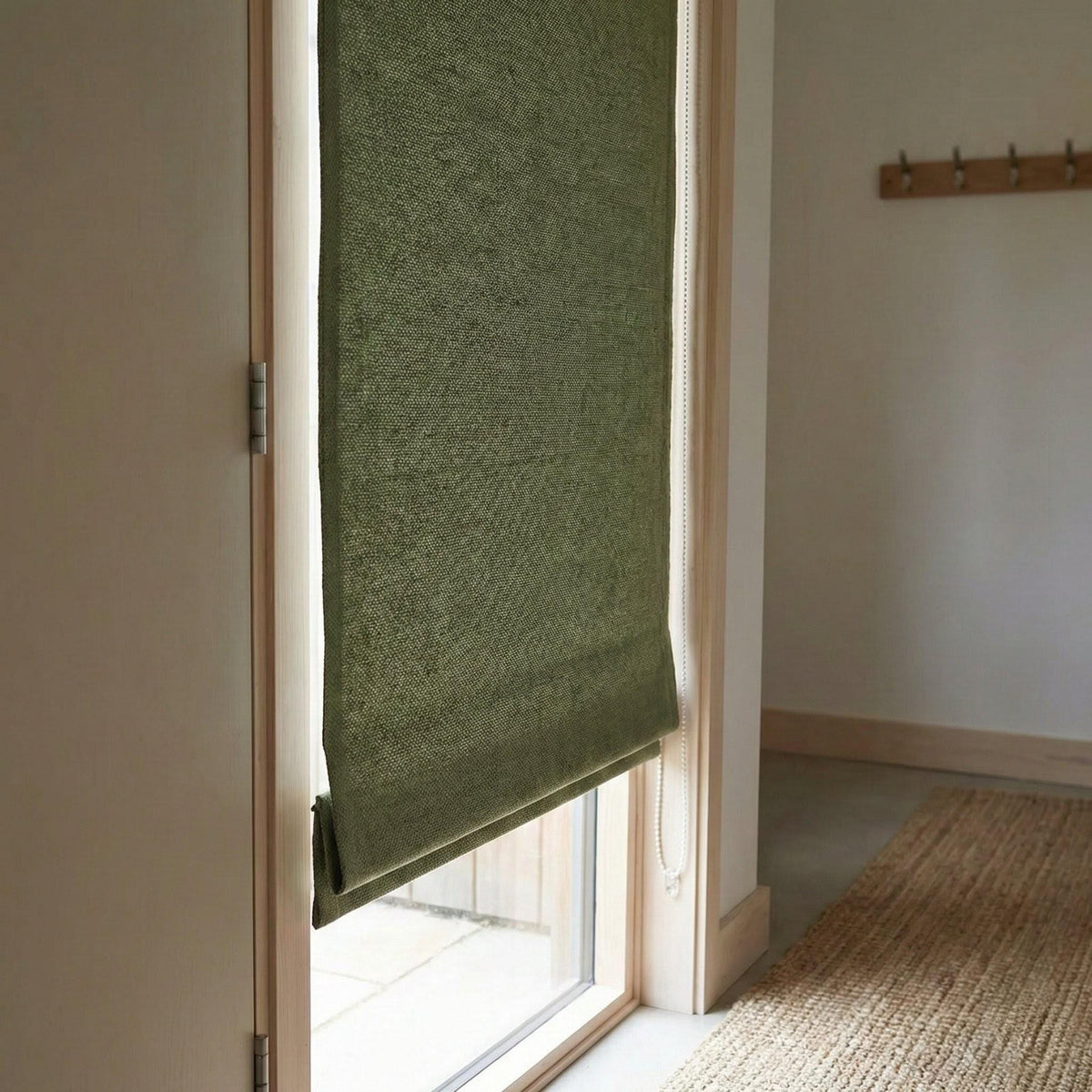 Sage Green Linen Roman Shade, Herringbone Texture, Custom Corded Blind — image 8