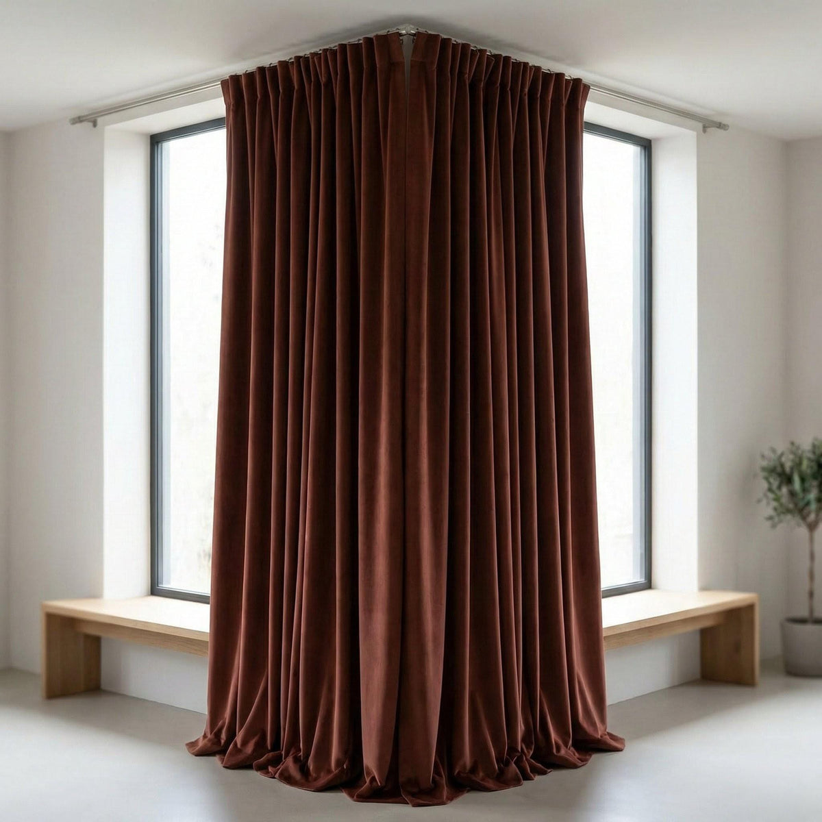 Deep Rust Velvet Curtain, 100% Blackout Lined, Custom Size — image 3
