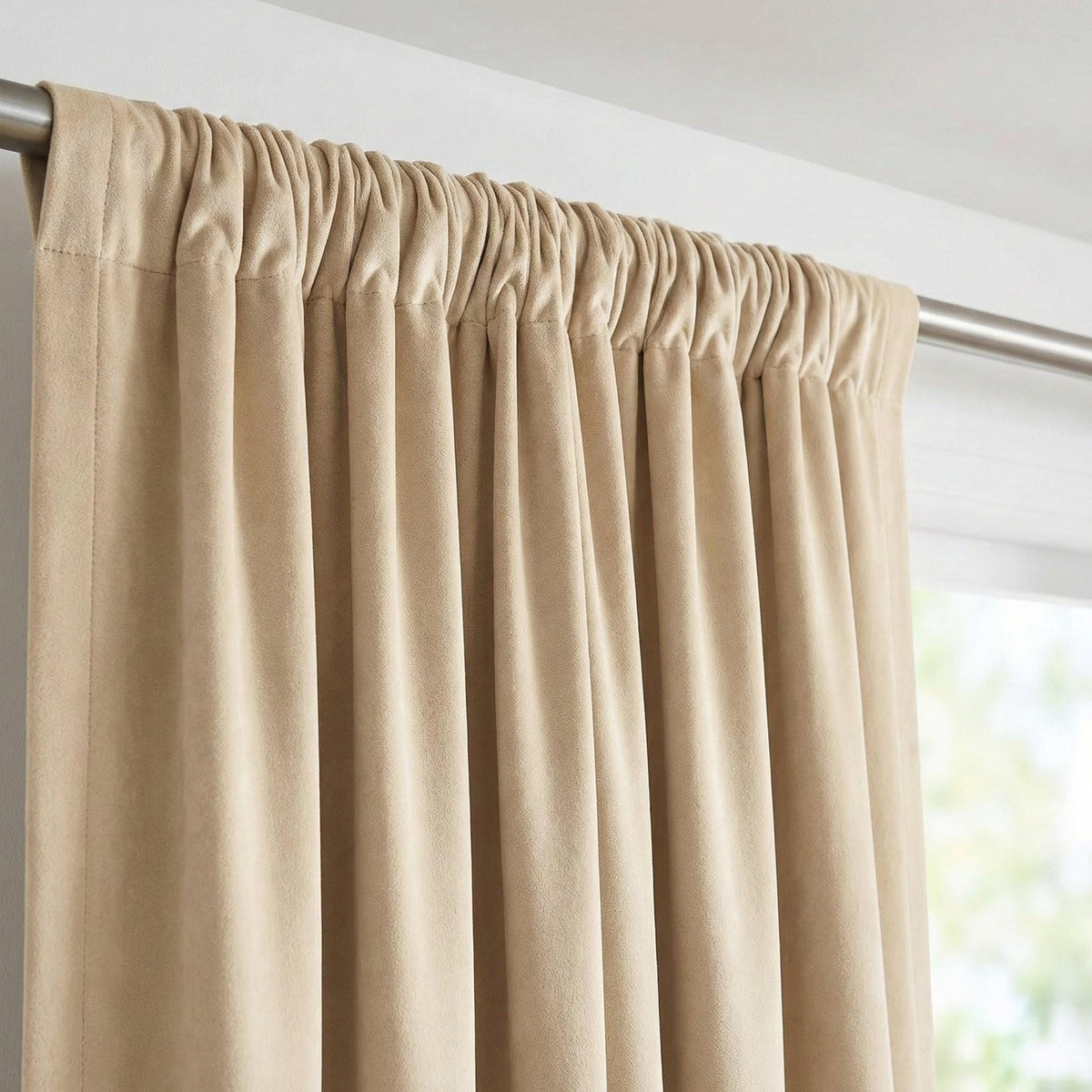 Cream Beige Velvet Curtains, 320 GSM Heavyweight, Custom Size — image 1