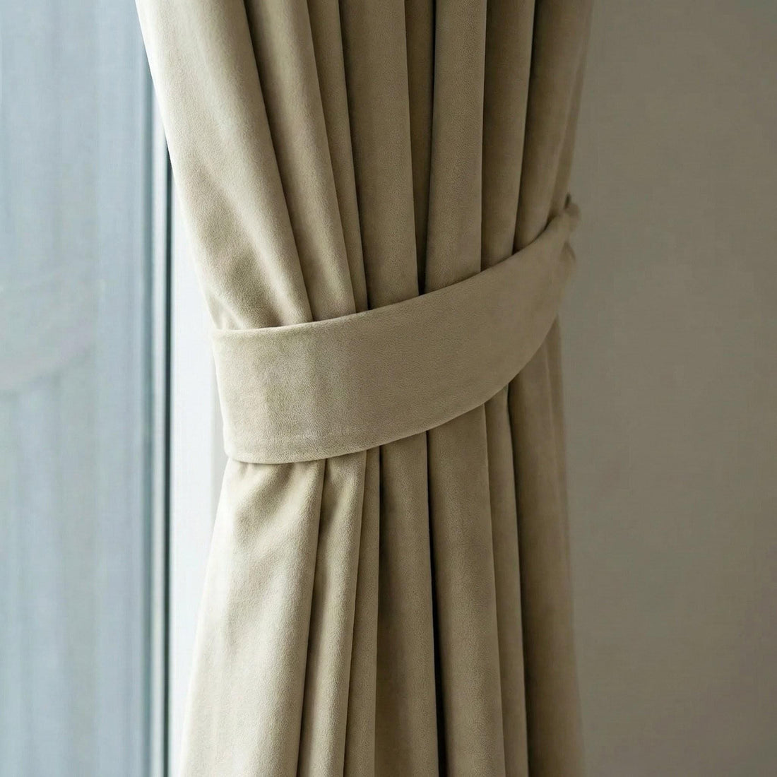Pale Beige Velvet Curtains, 320 GSM Heavyweight, Blackout Option — image 1